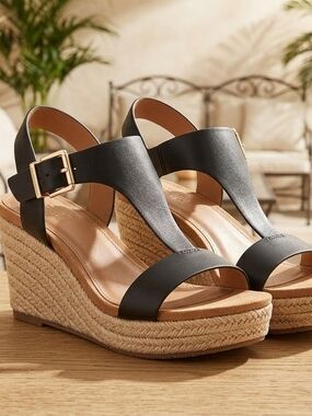 Kenneth Cole Reaction Women's T-Strap Espadrille Wedge Sandals